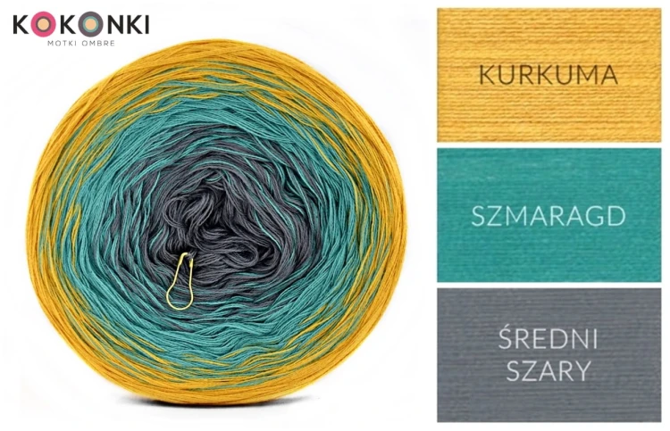 KOKONEK B019 Kurkuma/szmaragd/średni szary