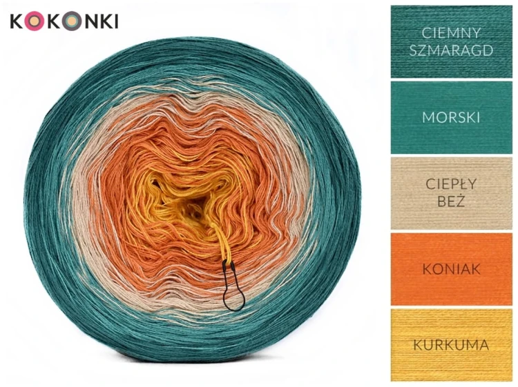 KOKONEK B021 Ciemny szmaragd/morski/ciepły beż/koniak/kurkuma