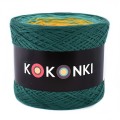 KOKONEK A156 Zachód słońca nad laguną - Ciemny szmaragd/szmaragd/kurkuma/koniak
