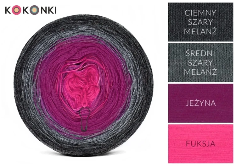 KOKONEK A205 Ciemny szary melanż/średni szary melanż/jeżyna/fuksja