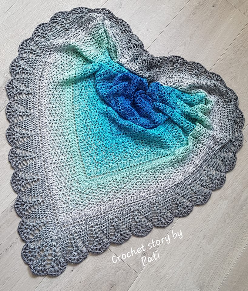Autorka: Crochet Story by Pati/ Wzór: Erigeneia/ motek Lazur/turkus/mięta/jasny szary/szary  + szary melanż