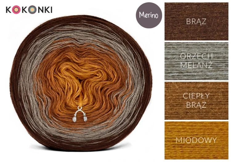 KOKONEK Merino 495 - Brąz/orzech melanż/ciepły brąz/miodowy