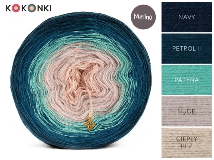 KOKONEK Merino 627 Retro mail - Navy/petrol II/patyna/nude/ciepły beż