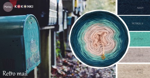 KOKONEK Merino 627 Retro mail - Navy/petrol II/patyna/nude/ciepły beż