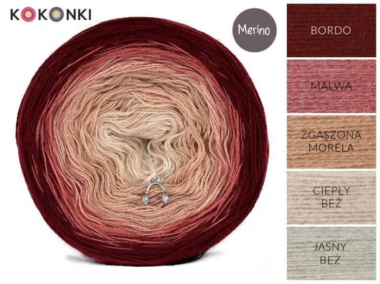 KOKONEK Merino 630 Hurry up - Bordo/malwa/zgaszona morela/ciepły beż/jasny beż