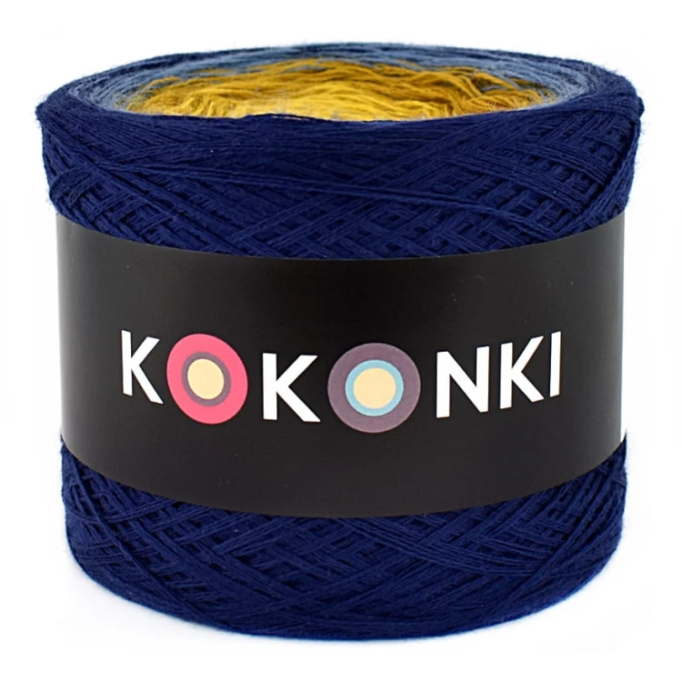 KOKONEK Merino 631 Magic pen - Granat/szaro-niebieski/musztarda/złoty/żółty
