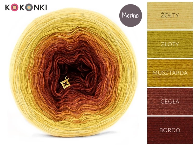 KOKONEK Merino 632 Pumpkin season - Żółty/złoty/miodowy/cegła/bordo
