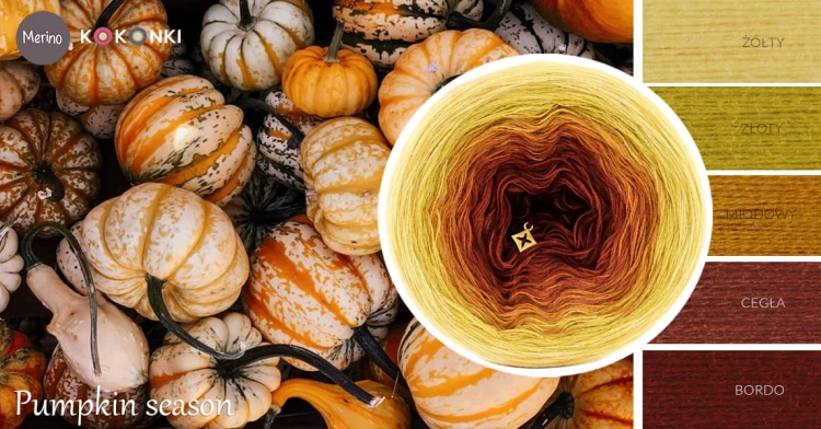 KOKONEK Merino 632 Pumpkin season - Żółty/złoty/miodowy/cegła/bordo
