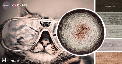 KOKONEK Merino 633 Mr Miau - Ciemny brąz/orzech melanż/safari/nude/zgaszona morela