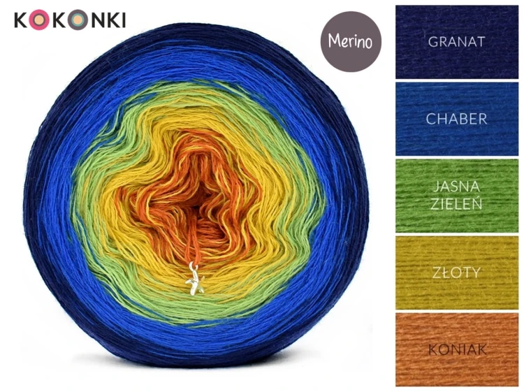 KOKONEK Merino 634 Last Drop - Granat/chaber/jasna zieleń/złoty/koniak