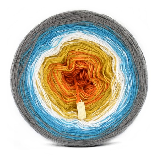 KOKONEK Merino 635 End of summer - Średni szary/turkus/biel/złoty/pomarańcz