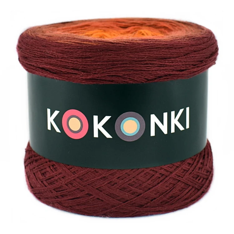KOKONEK Merino 637 In Your hands - Bordo/cegła/rudy/pomarańcz/złoty