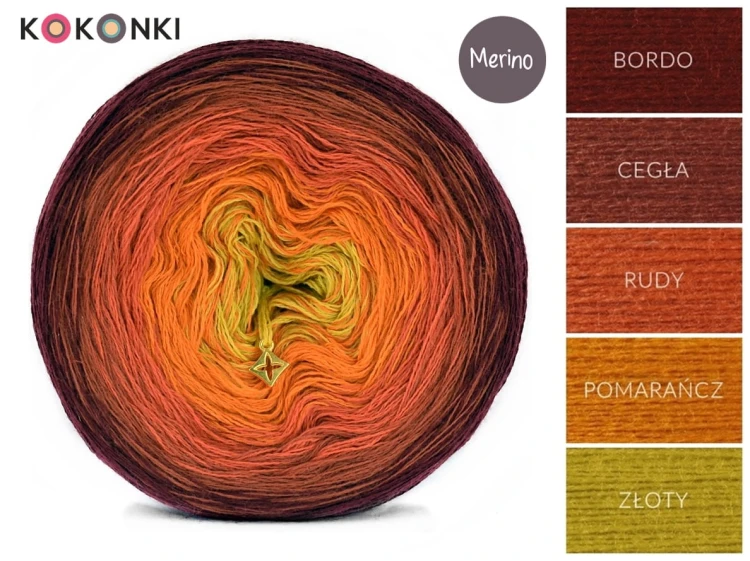 KOKONEK Merino 637 In Your hands - Bordo/cegła/rudy/pomarańcz/złoty