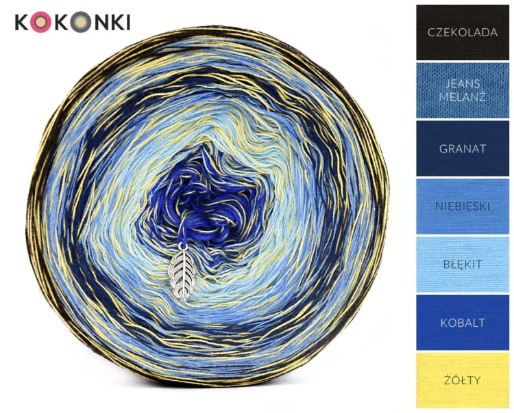 KOKONEK Rare Van Gogh R10 - Czekolada/jeans melanż/granat/niebieski/błękit/kobalt+żółta nić