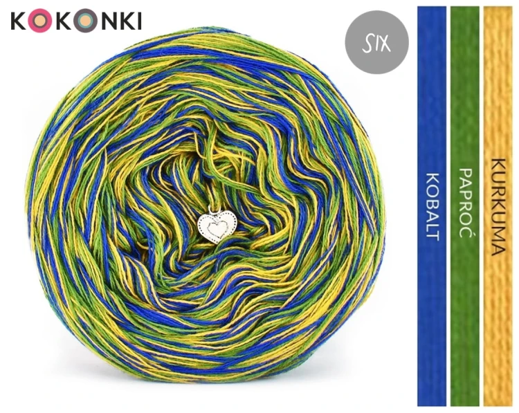 KOKONEK SIX S029 - Kobalt/paproć/kurkuma, 6 nitek, 250 m, 100 g