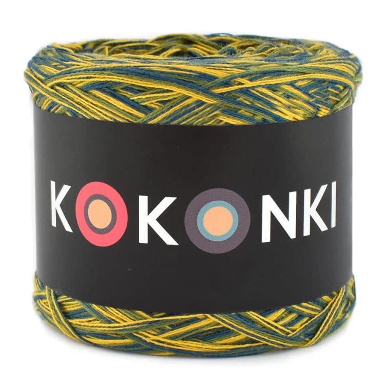 KOKONEK SIX S030 - Petrol/kurkuma/zieleń wojskowa, 6 nitek, 250 m, 100 g
