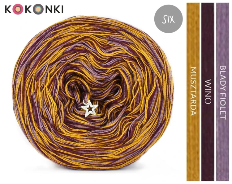 KOKONEK SIX S031 - Blady fiolet/wino/musztarda, 6 nitek, 250 m, 100 g