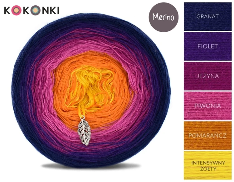 KOKONEK Merino 306 Granat/fiolet/jeżyna/piwonia/pomarańcz/intensywny żółty