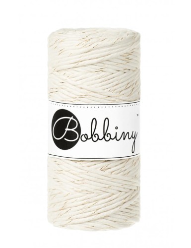 Sznurek skręcany bawełniany Bobbiny Macrame Cord / Naturalne Złoto / Golden Natural / 3mm / 100m + złoty LUREX