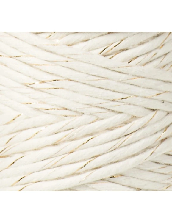 Sznurek skręcany bawełniany Bobbiny Macrame Cord / Naturalne Złoto / Golden Natural / 3mm / 100m + złoty LUREX