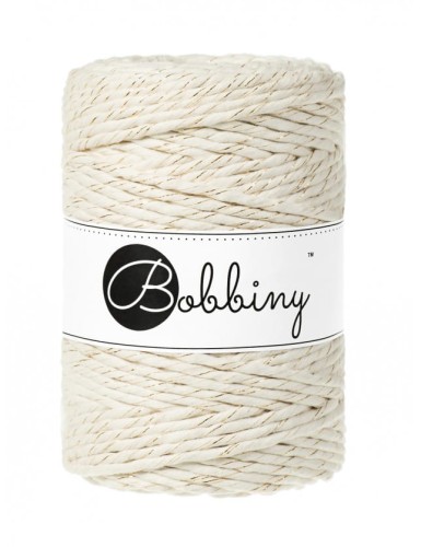 Sznurek skręcany bawełniany Bobbiny Macrame Cord / Naturalne Złoto / Golden Natural / 5mm / 100m + złoty LUREX