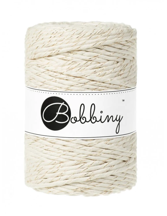 Sznurek skręcany bawełniany Bobbiny Macrame Cord / Naturalne Złoto / Golden Natural / 5mm / 100m + złoty LUREX