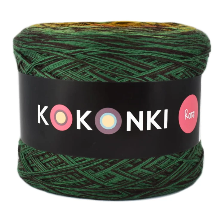 KOKONEK Merino Kish Rare R63 - Malachit/zieleń/musztarda/koniak/rudy/bordo + 2 nici ciemny brąz