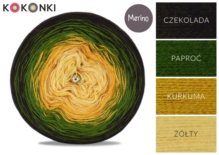KOKONEK Merino 425 - Czekolada/paproć/kurkuma/żołty