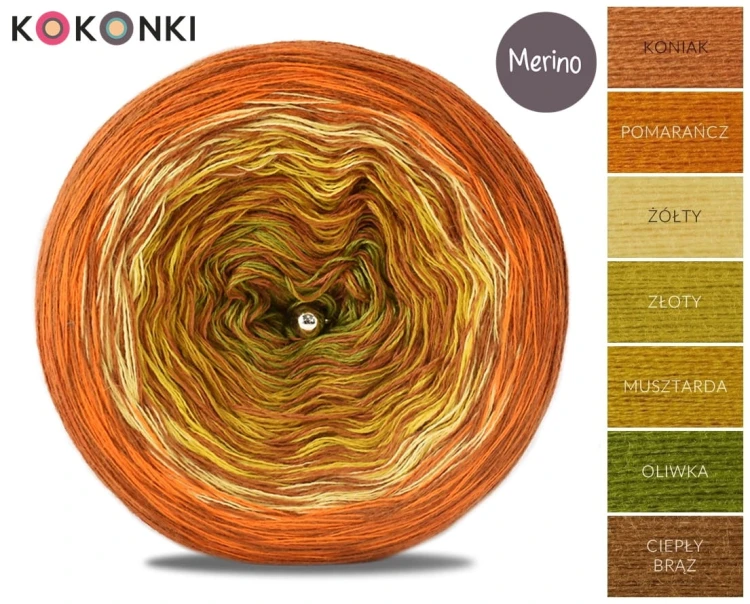 KOKONEK Merino Kish Rare R66 - Koniak/pomarańcz/żółty/złoty/musztarda/oliwka + 2 nici ciepły brąz
