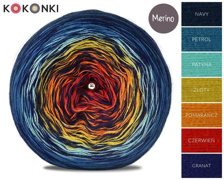 KOKONEK Merino Kish Rare R67 - Navy/petrol/patyna/złoty/pomarańcz/czerwony + 2 nici granat