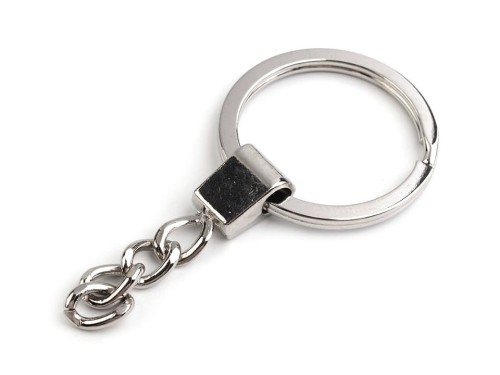 Kółko na klucze z łańcuszkiem / nikiel / 30 mm / 5 szt.