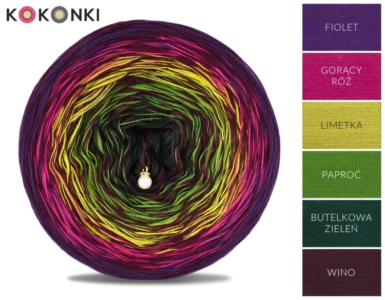 KOKONEK Kish Rare R70 - Fiolet/gorący róż/limetka/paproć/zieleń butelkowa + 2 nitki wino