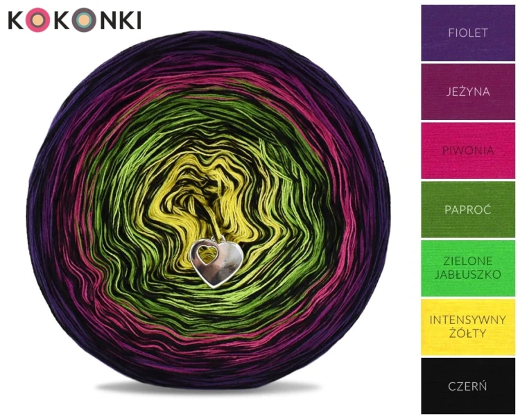 KOKONEK Kish Rare R72 Tulip Meadow - Fiolet/jeżyna/piwonia/paproć/zielone jabłuszko/intensywny żółty + 2 nitki czerń