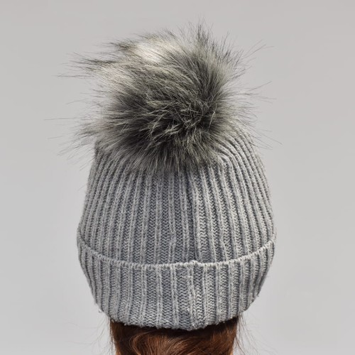 Pompon do czapki 12 cm / P-12 / czerń z szarym