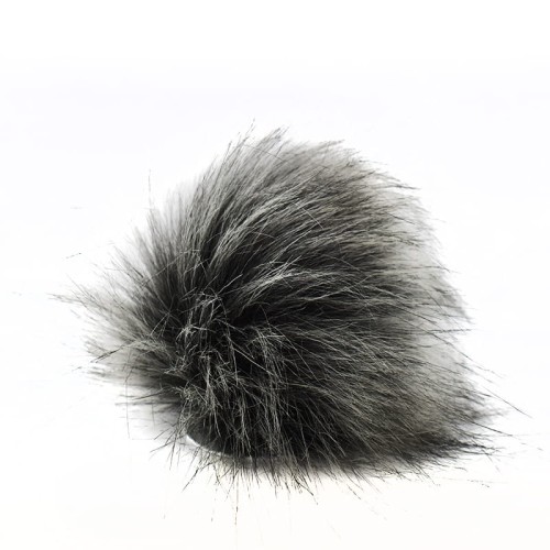Pompon do czapki 12 cm / P-12 / czerń z szarym