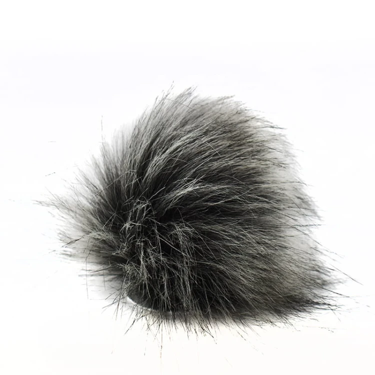 Pompon do czapki 12 cm / P-12 / czerń z szarym