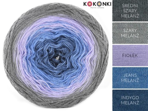 KOKONEK Classic A835 Średni szary melanż/szary melanż/fiołek/jeans melanż/indygo melanż