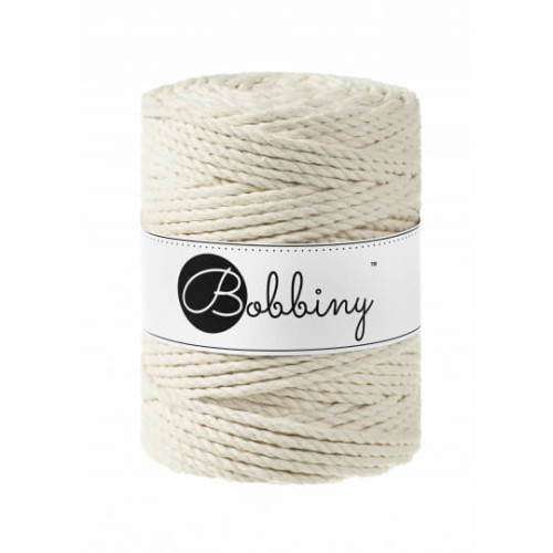 Sznurek skręcany 3-żyłowy bawełniany Bobbiny 3ply Macrame / Naturalny / Natural / 5 mm / 100 m