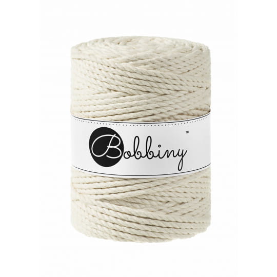 Sznurek skręcany 3-żyłowy bawełniany Bobbiny 3ply Macrame / Naturalny / Natural / 5 mm / 100 m