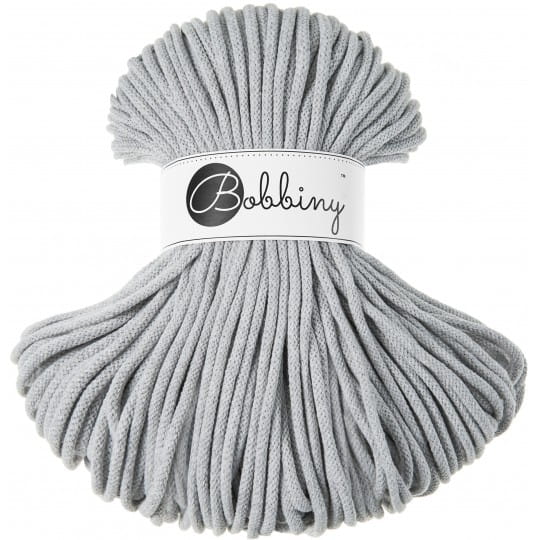 Sznurek pleciony bawełniany Bobbiny Premium / Jasny Szary / Light Grey / 5 mm / 100 m