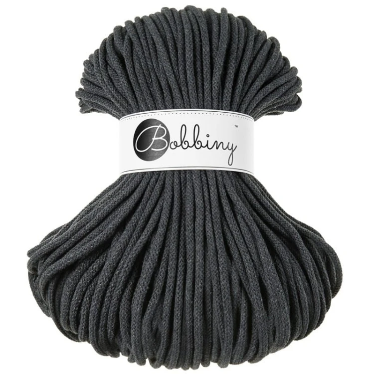 Sznurek pleciony bawełniany Bobbiny Premium / Grafit / Charcoal / 5 mm / 100 m