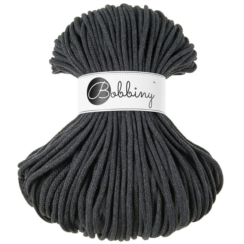 Sznurek pleciony bawełniany Bobbiny Premium / Grafit / Charcoal / 5 mm / 100 m