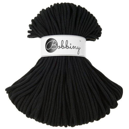 Sznurek pleciony bawełniany Bobbiny Premium / Czarny / Black /  5 mm / 100 m