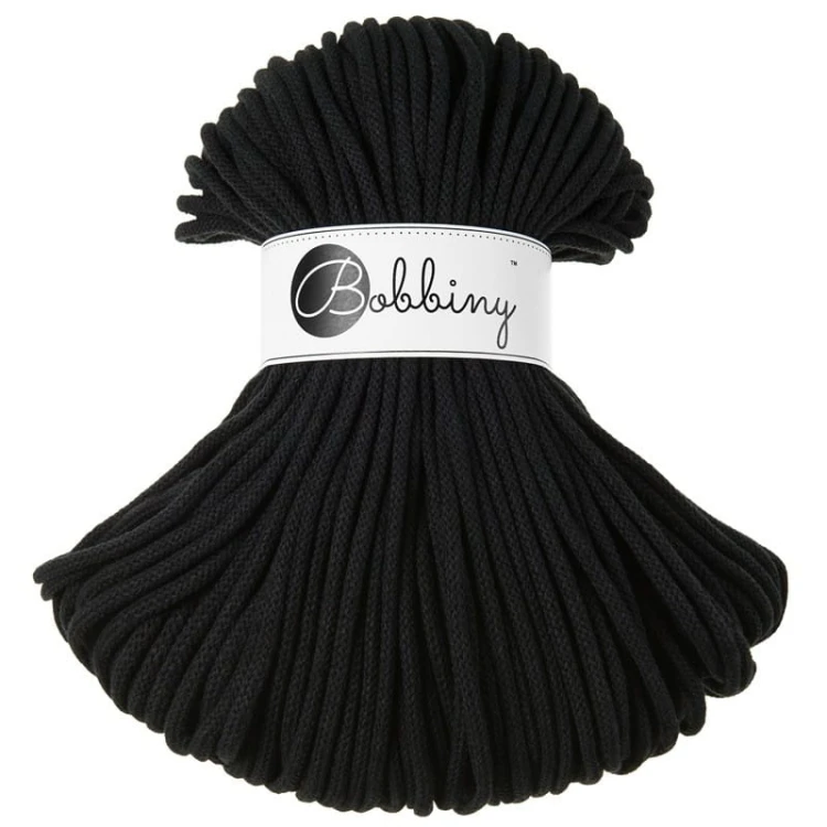 Sznurek pleciony bawełniany Bobbiny Premium / Czarny / Black /  5 mm / 100 m