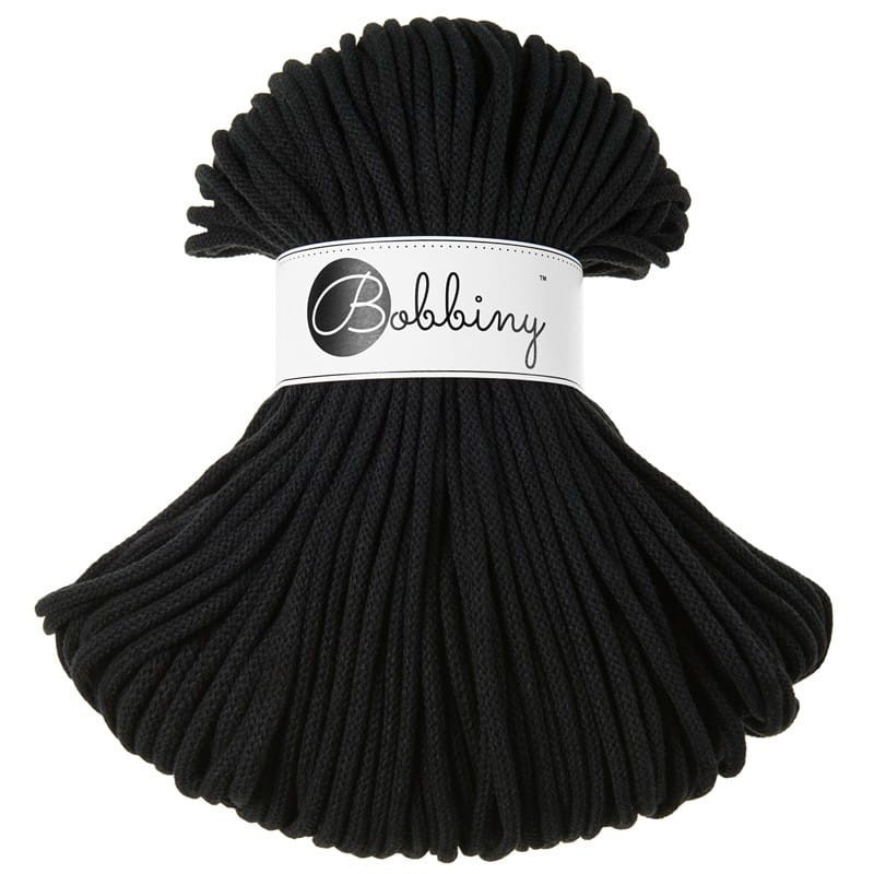 Sznurek pleciony bawełniany Bobbiny Premium / Czarny / Black /  5 mm / 100 m
