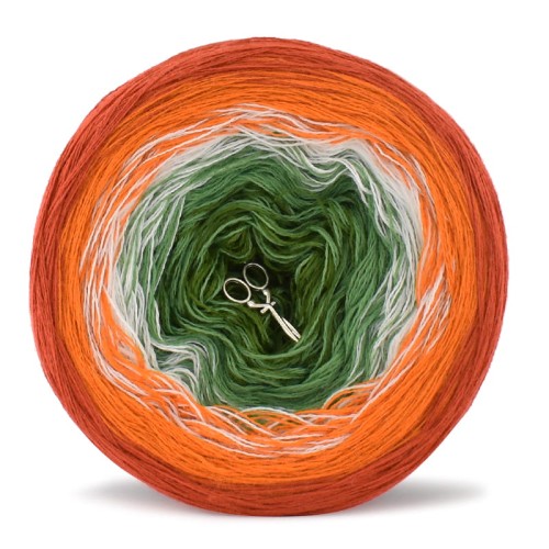 KOKONEK Merino 641 - Rudy/pomarańcz/biel/zieleń/paproć