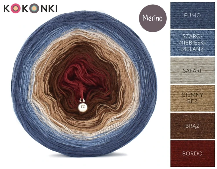 KOKONEK Merino 642 - Fumo/szaroniebieski melanż/safari/ciemny beż/brąz/bordo