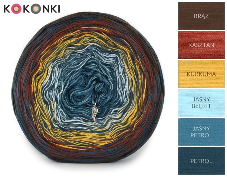 KOKONEK Kish Rare R74 - Brąz/kasztan/kurkuma/jasny błękit/jasny petrol + 2 nitki petrol