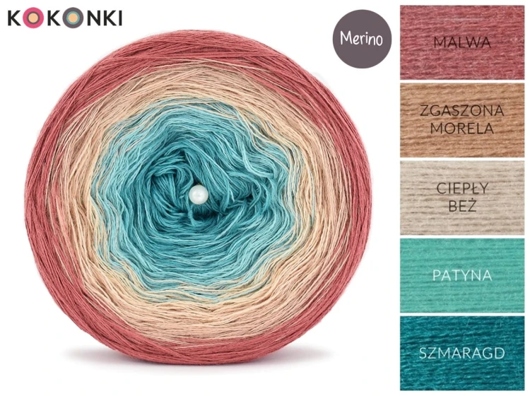 KOKONEK Merino 646 Adventure time - Malwa/zgaszona morela/ciepły beż/patyna/szmaragd