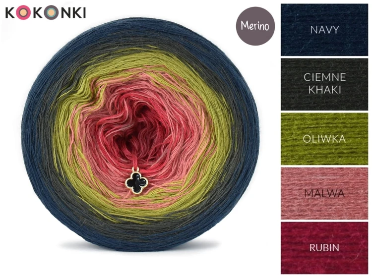 KOKONEK Merino 648 Trilogy - Navy/ciemne khaki/oliwka/malwa/rubin